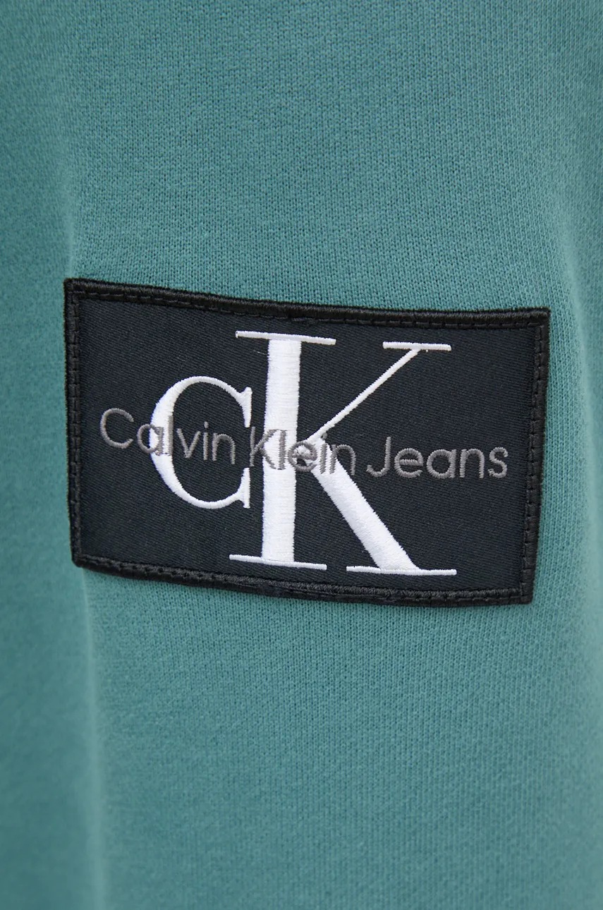 Бавовняна кофта Calvin Klein Jeans чоловіча колір зелений з капюшоном з аплікацією J30J323430 