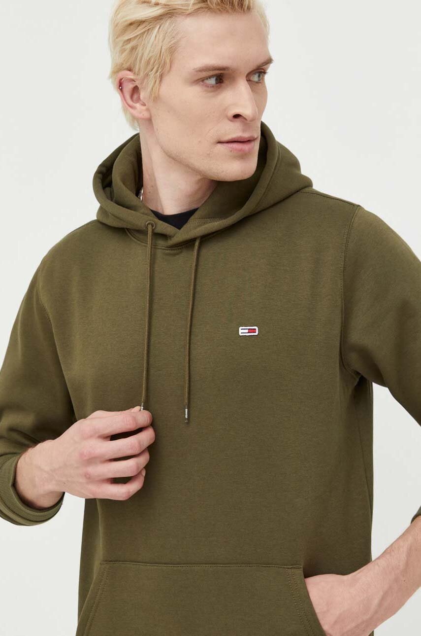 

Суичър Tommy Jeans в зелено с качулка с изчистен дизайн, Зелен