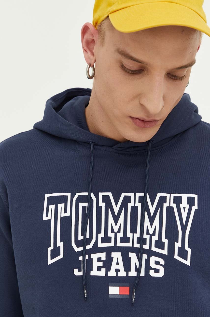 

Хлопковая кофта Tommy Jeans мужская цвет синий с капюшоном с принтом
