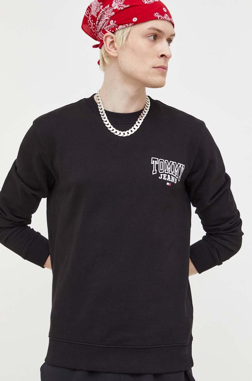 

Хлопковая кофта Tommy Jeans мужская цвет чёрный с принтом