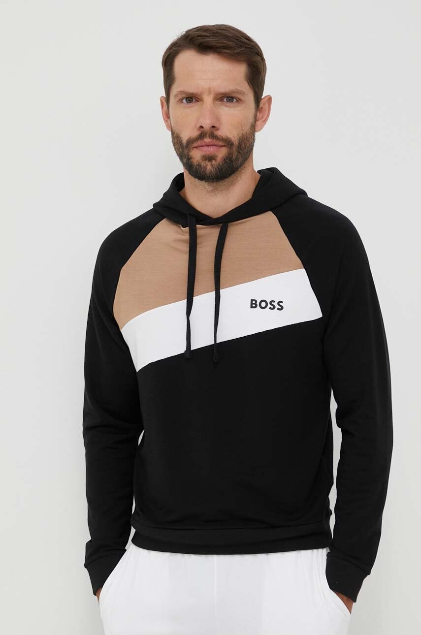 

Кофта лаунж BOSS цвет чёрный с капюшоном узор
