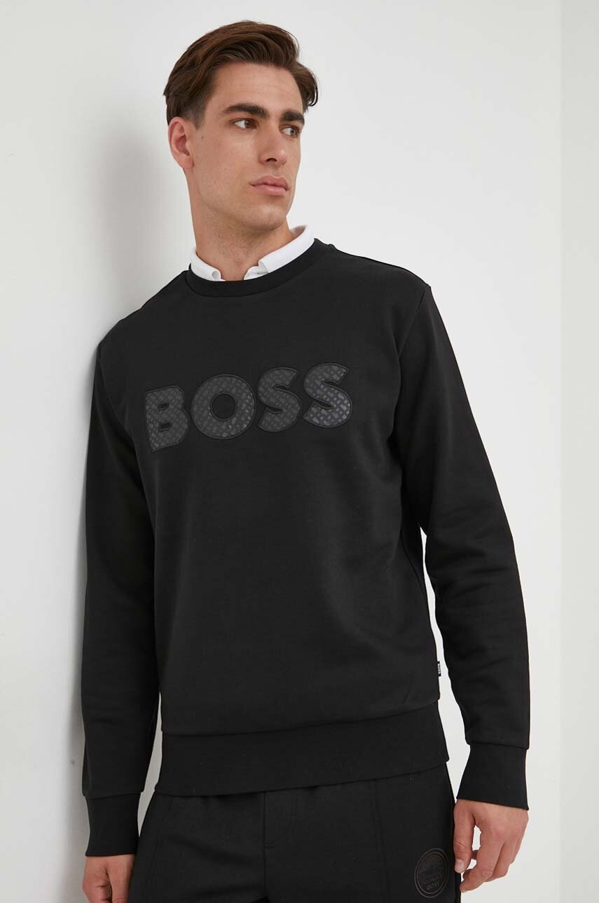 

Хлопковая кофта BOSS мужская цвет чёрный с аппликацией
