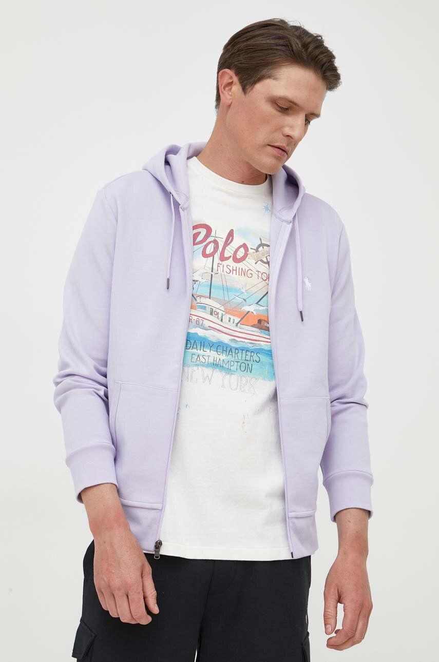 Levně Mikina Polo Ralph Lauren pánská, fialová barva, s kapucí, hladká