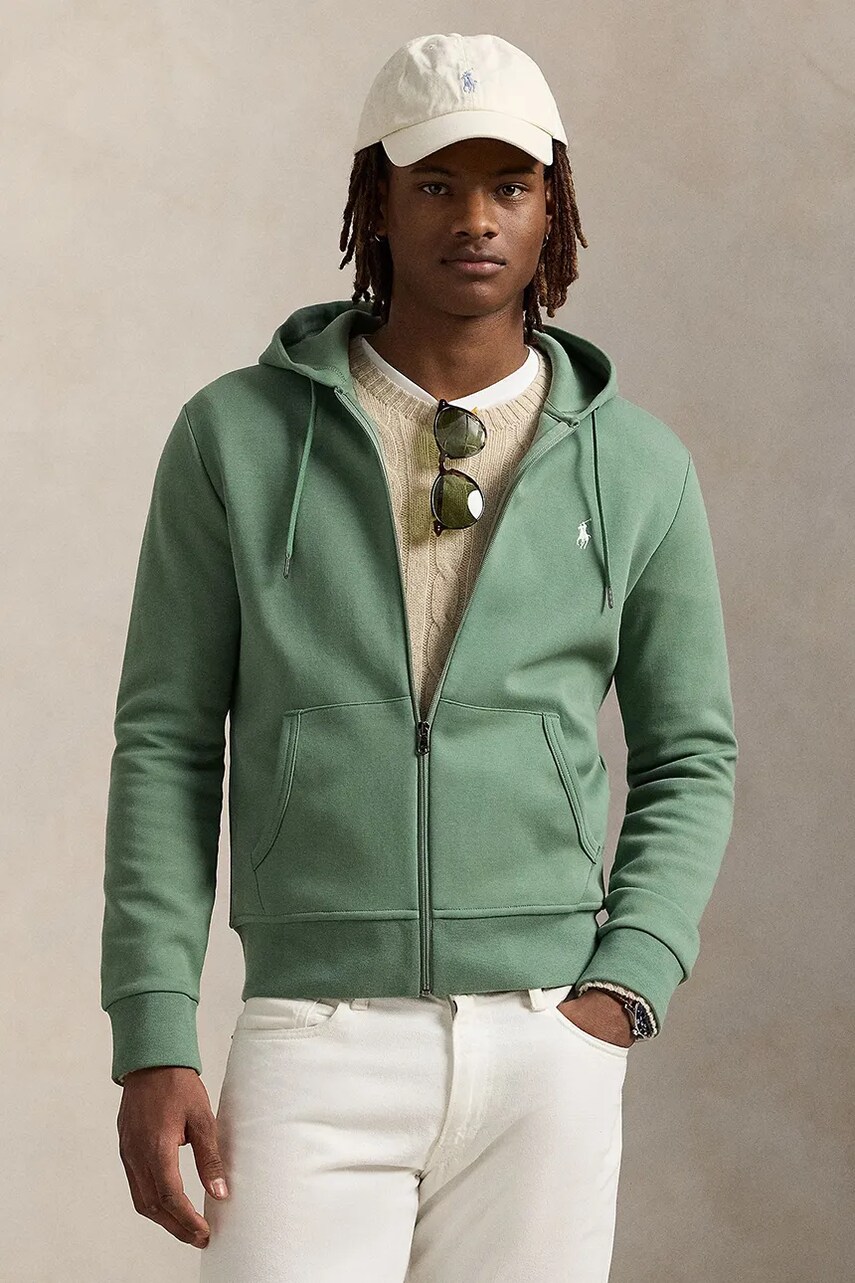 Levně Mikina Polo Ralph Lauren pánská, zelená barva, s kapucí, hladká, 710881517