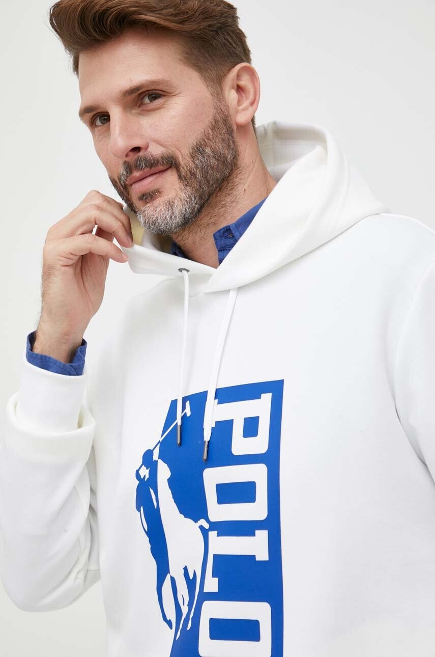 

Кофта Polo Ralph Lauren мужская цвет белый с капюшоном с принтом