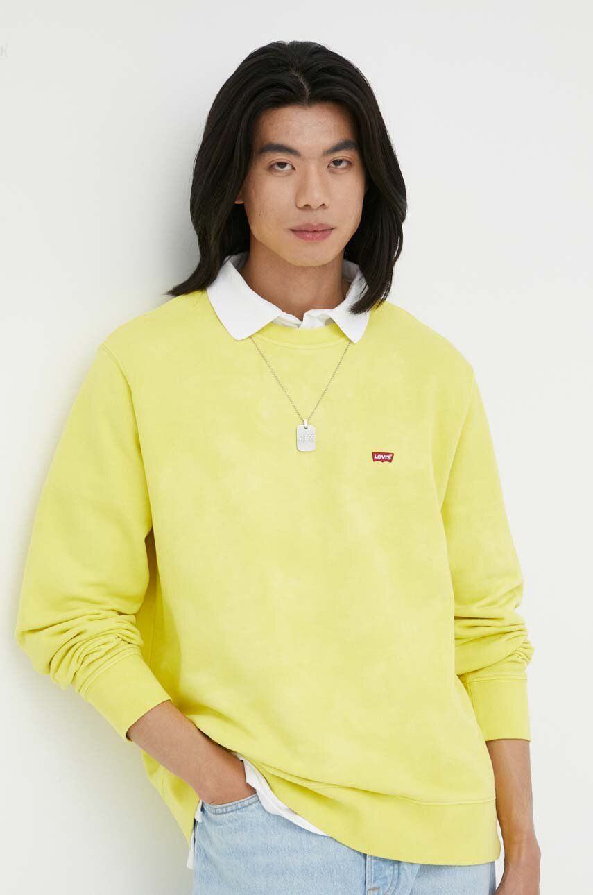 Bavlněná mikina Levi′s pánská, žlutá barva, hladká - žlutá -  Hlavní materiál: 100 % Bavlna