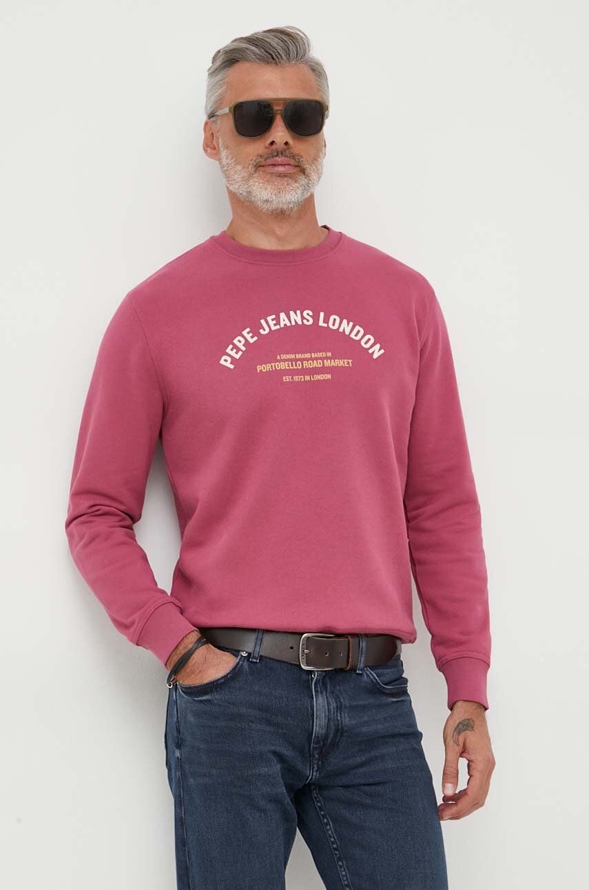 Pepe Jeans hanorac de bumbac Medley barbati, culoarea roz, cu imprimeu