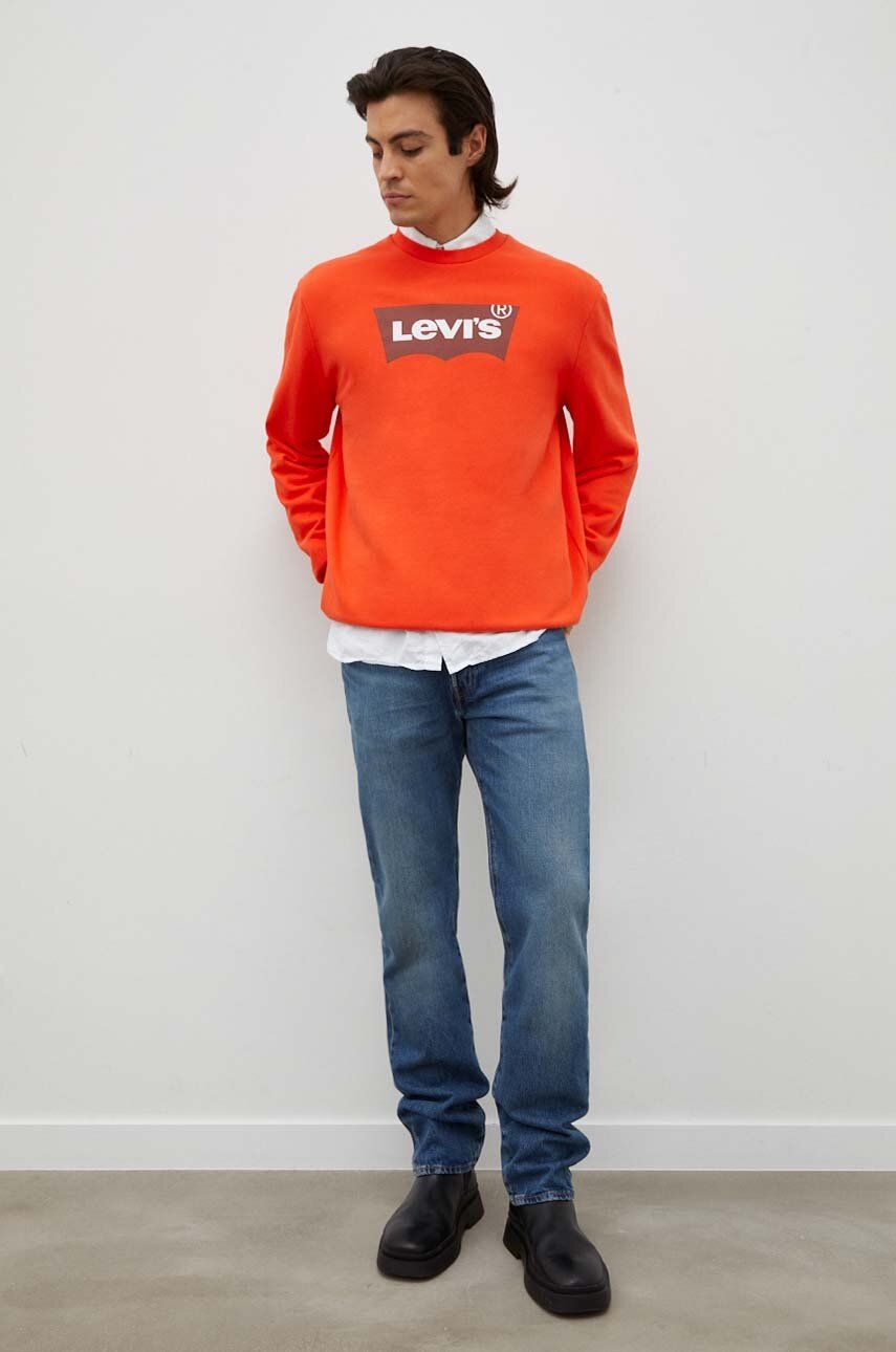 Bavlněná mikina Levi′s pánská, oranžová barva, s potiskem - oranžová - Hlavní materiál: 100 % Bavlna