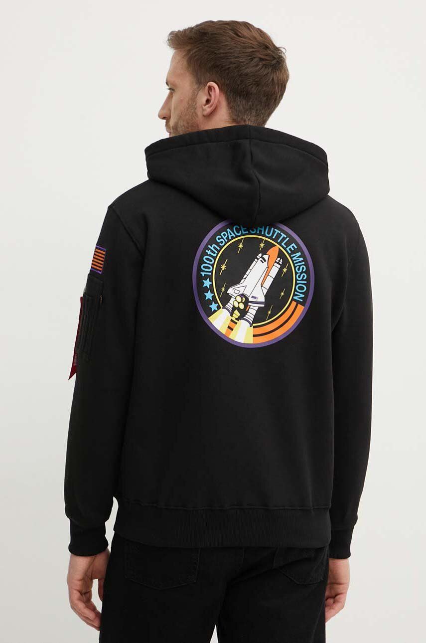 Mikina Alpha Industries x Nasa Space Shuttle Hoody pánská, černá barva, s kapucí, s aplikací, 178317.556