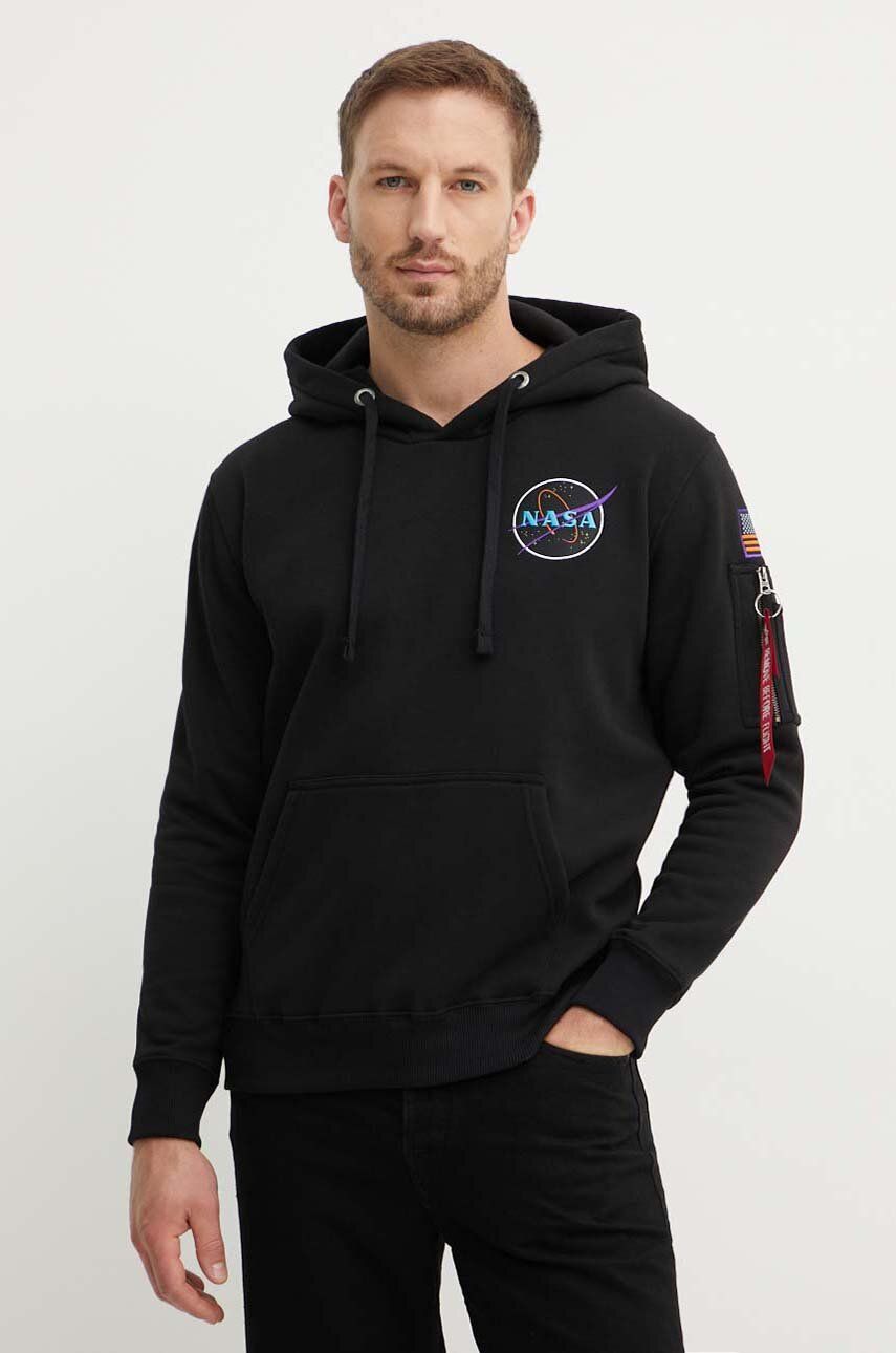 Μπλούζα Alpha Industries x Nasa χρώμα: μαύρο, με κουκούλα φωτογραφία