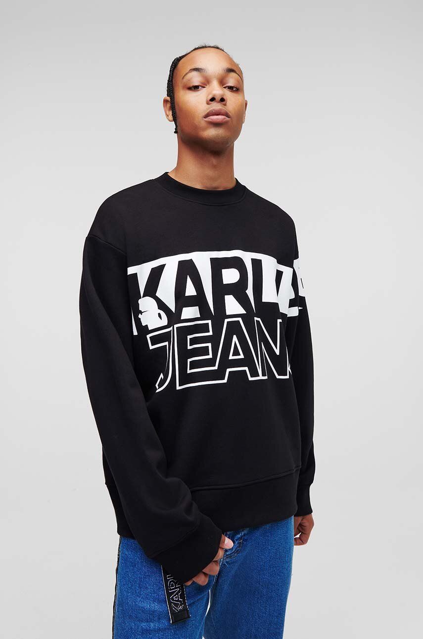 Karl Lagerfeld Jeans hanorac de bumbac barbati, culoarea negru, cu imprimeu