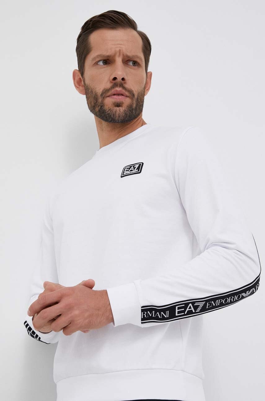 Ea7 Emporio Armani Hanorac De Bumbac Barbati, Culoarea Alb, Cu Imprimeu