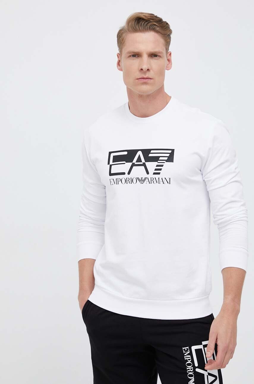

Хлопковая кофта EA7 Emporio Armani мужская цвет белый с принтом