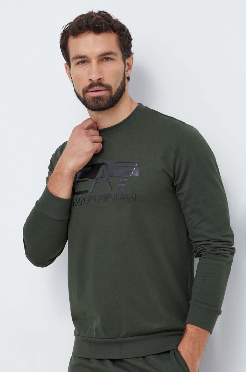 EA7 Emporio Armani hanorac de bumbac barbati, culoarea verde, cu imprimeu