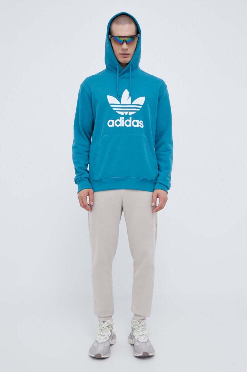 Βαμβακερή μπλούζα adidas Originals χρώμα: τιρκουάζ, με κουκούλα φωτογραφία