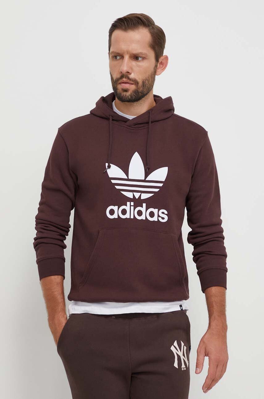 E-shop Bavlněná mikina adidas Originals pánská, hnědá barva, s kapucí, s potiskem