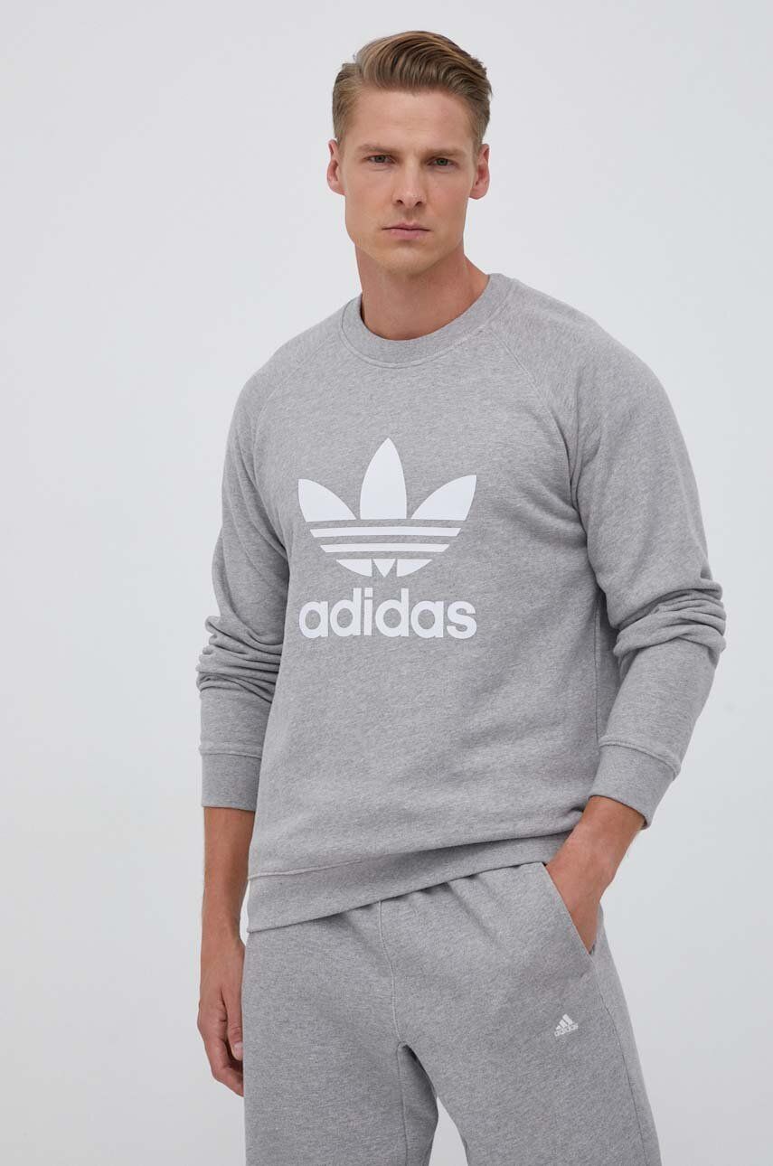 Adidas Originals Hanorac De Bumbac Barbati, Culoarea Gri, Cu Imprimeu