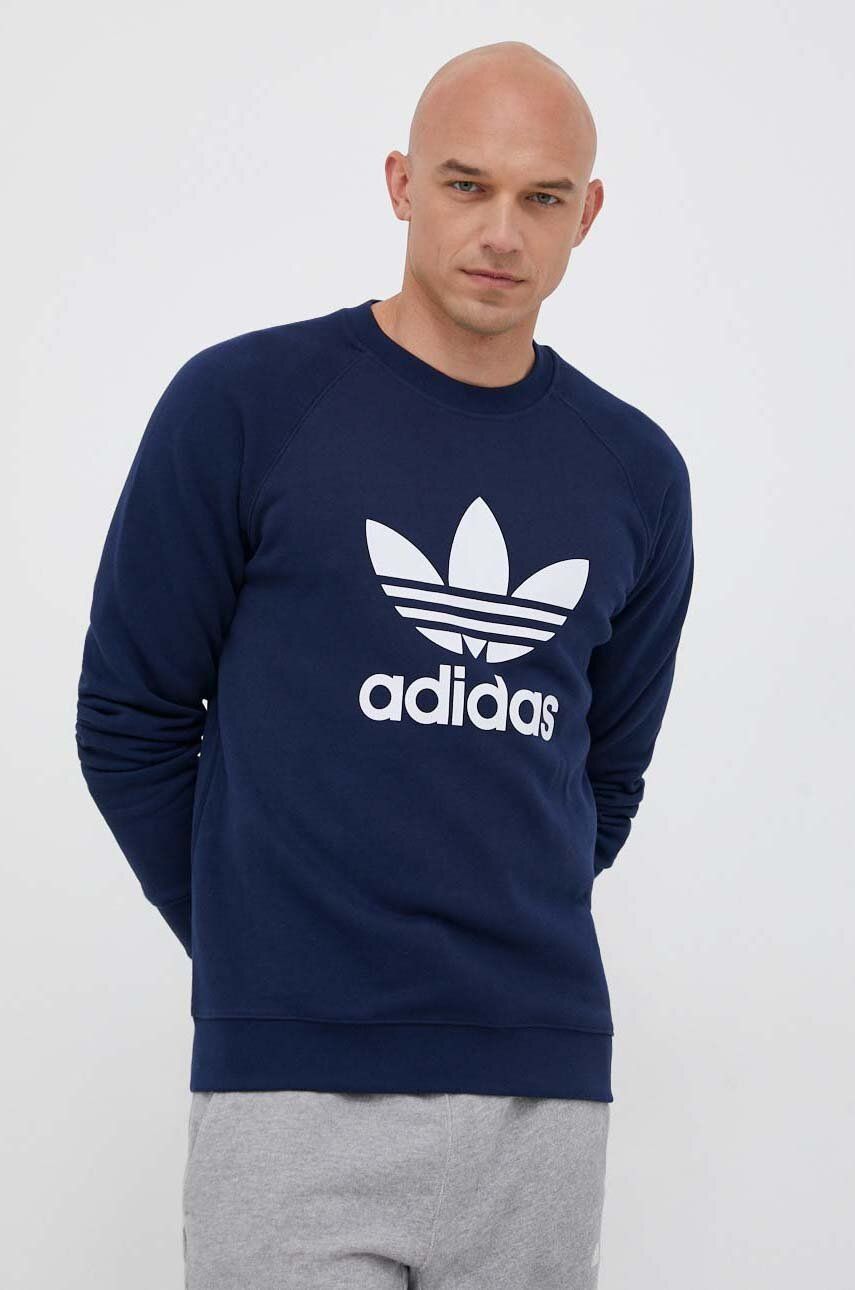 Adidas Originals Hanorac De Bumbac Barbati, Culoarea Albastru Marin, Cu Imprimeu