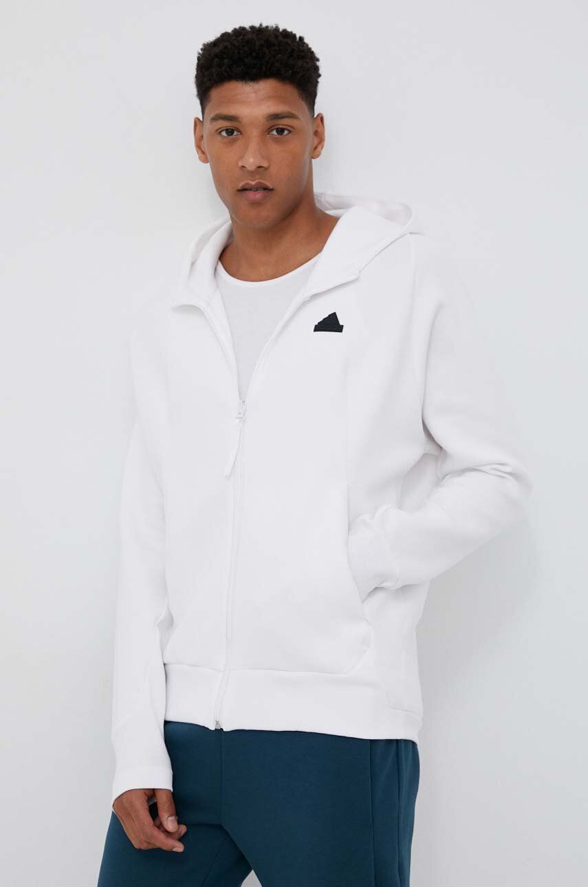Mikina adidas Z. N.E pánská, bílá barva, s kapucí, hladká - bílá -  Hlavní materiál: 56 % Bavlna