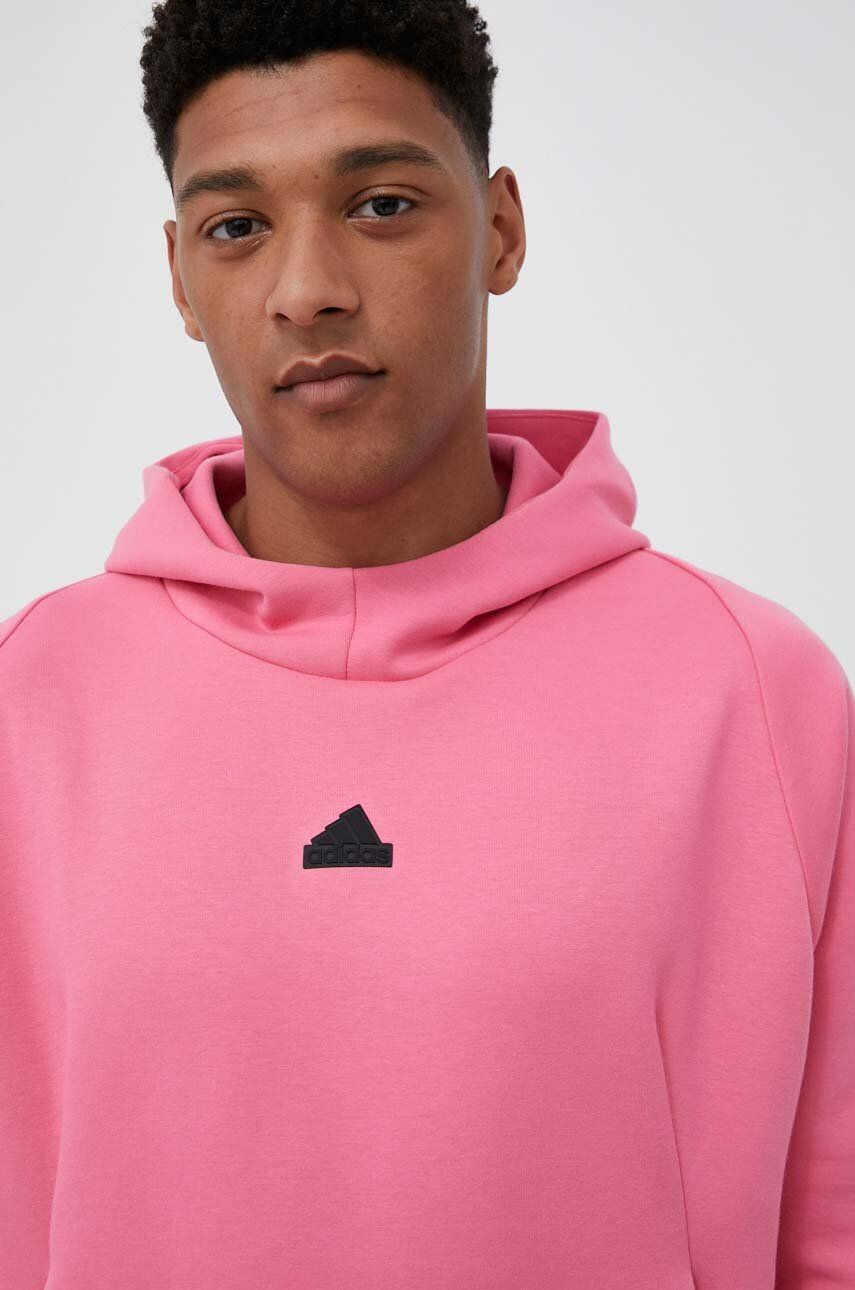 Levně Mikina adidas ZNE pánská, růžová barva, s kapucí, s aplikací