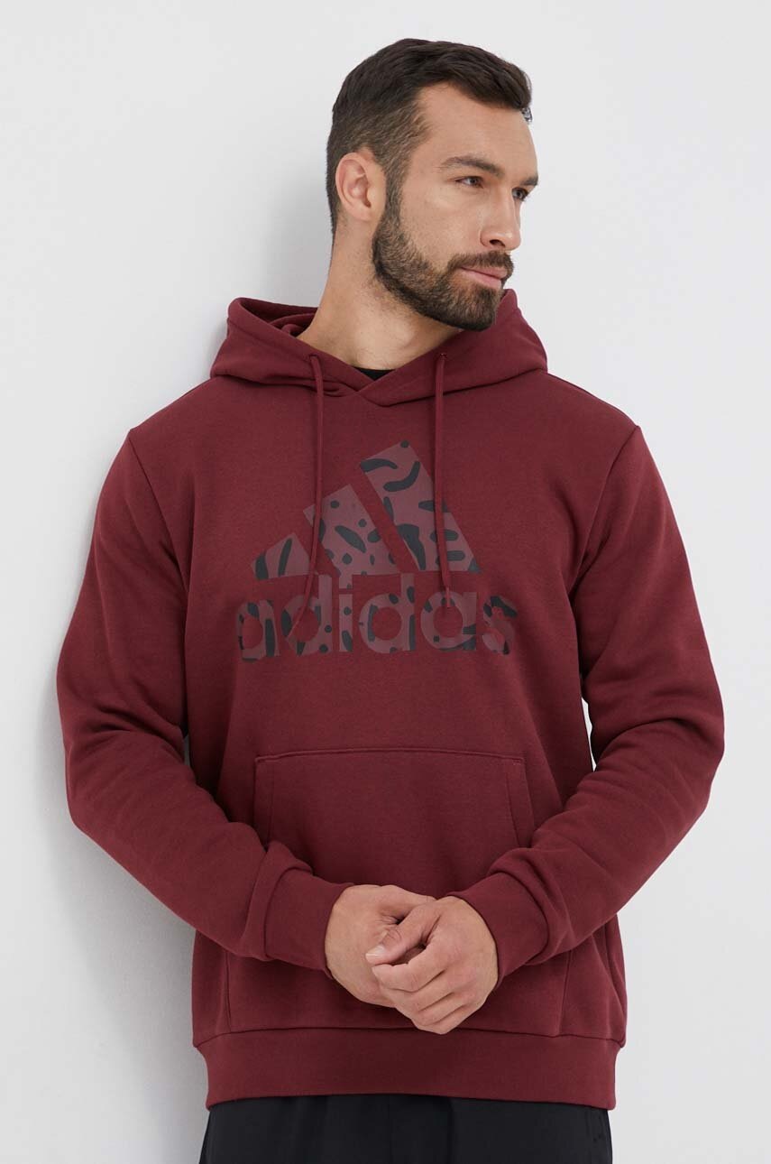 Adidas Bluza Barbati, Culoarea Bordo, Cu Gluga, Cu Imprimeu