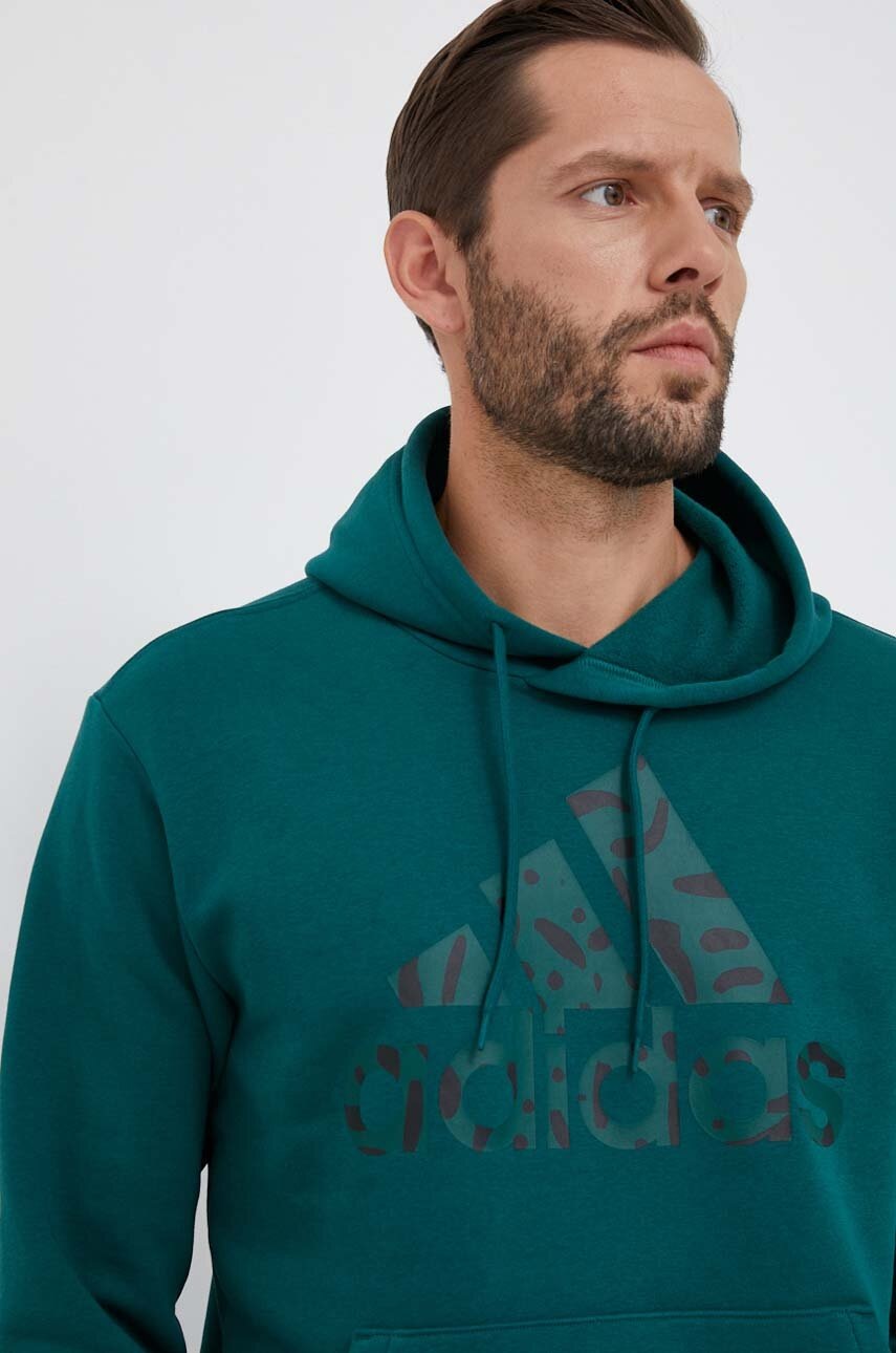 

Кофта adidas мужская цвет зелёный с капюшоном с принтом