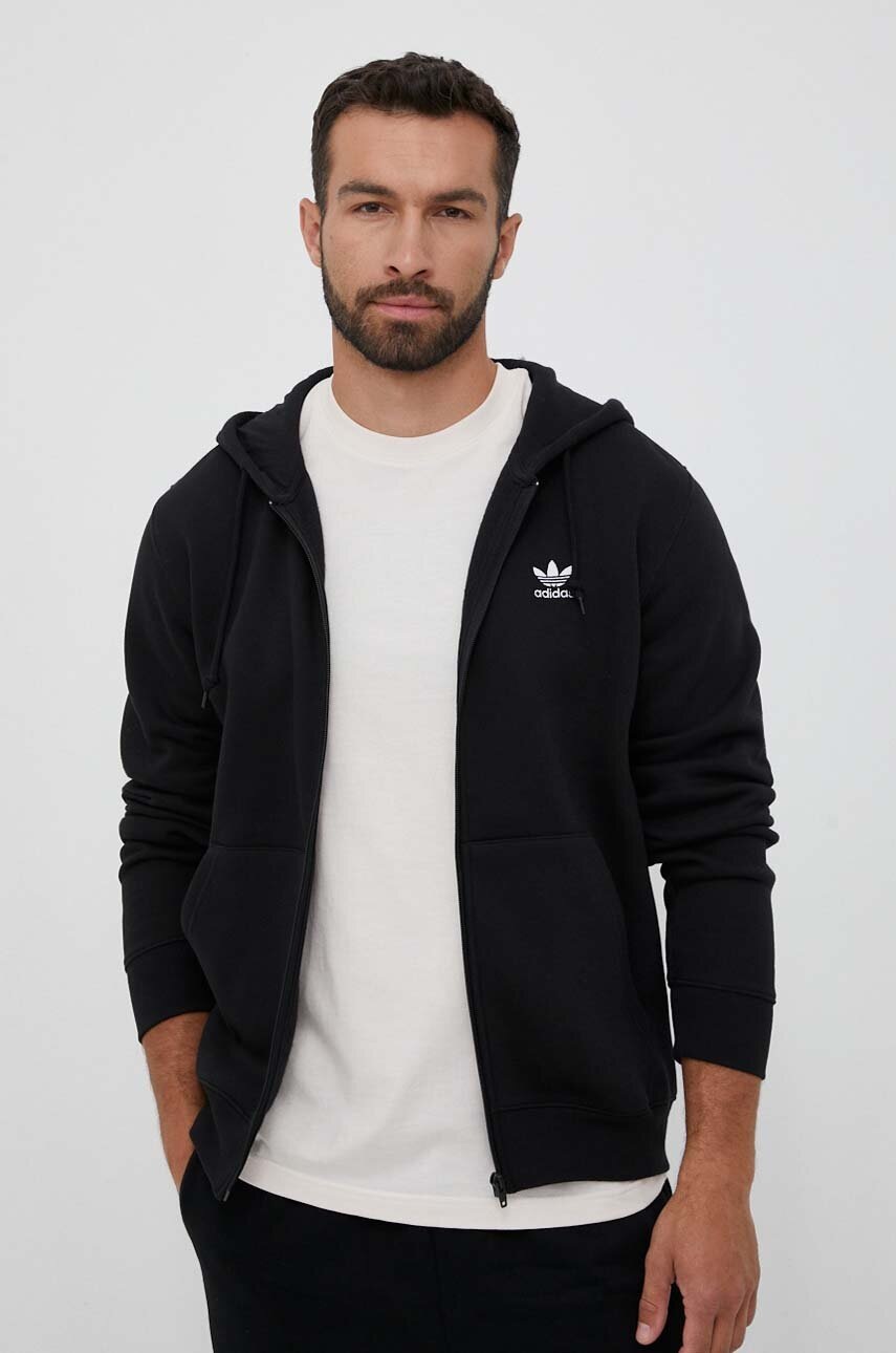 adidas Originals bluză bărbați, culoarea negru, cu glugă, uni