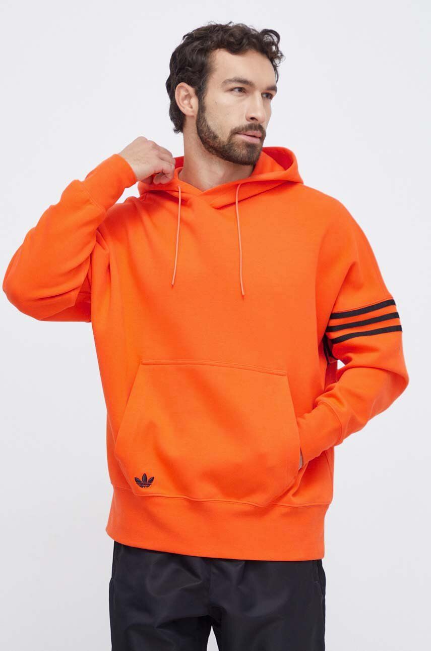 adidas Originals bluza barbati, culoarea portocaliu, cu glugă, cu imprimeu