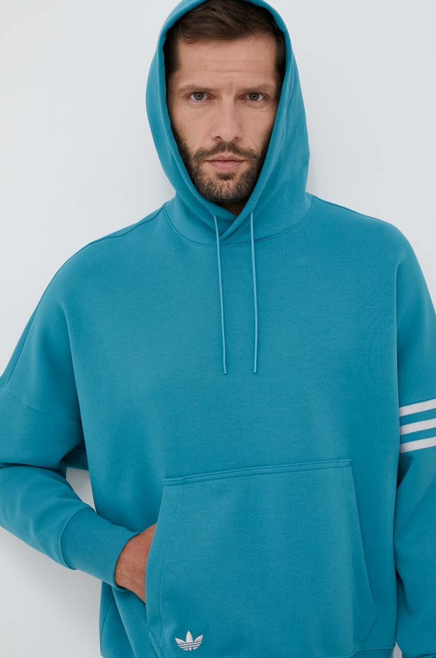 adidas Originals bluza barbati, culoarea turcoaz, cu glugă, neted