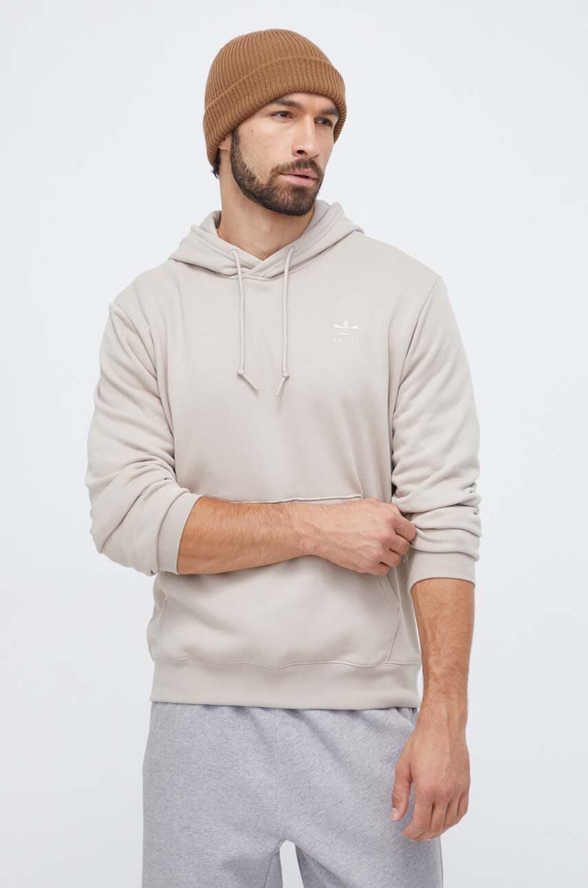 adidas Originals hanorac de bumbac barbati, culoarea bej, cu glugă, cu imprimeu