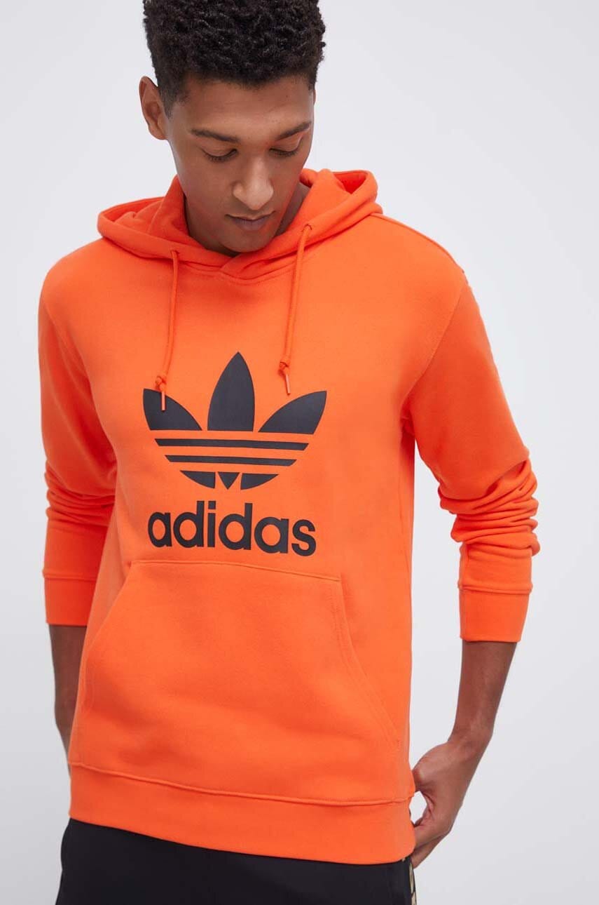 Levně Bavlněná mikina adidas Originals pánská, oranžová barva, s kapucí, s potiskem