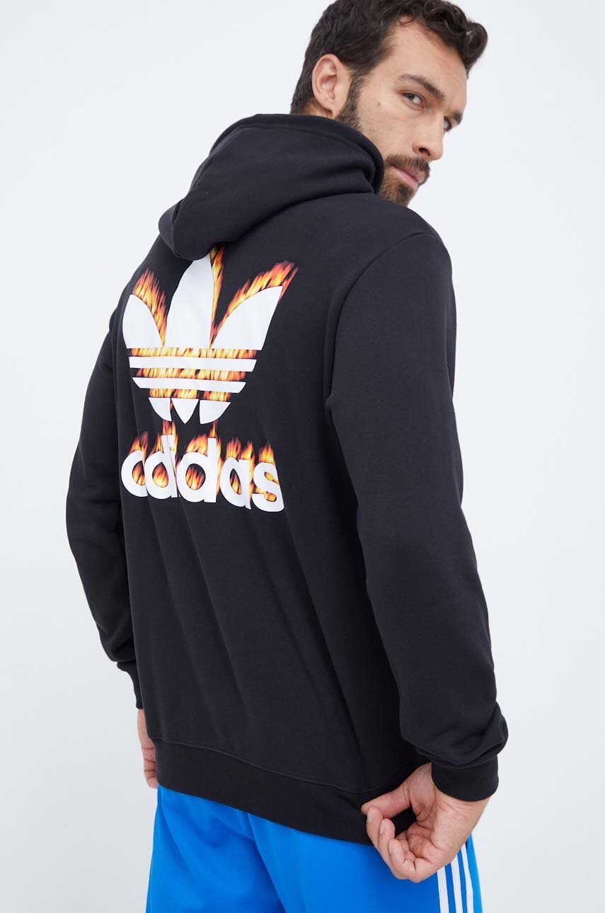 Levně Bavlněná mikina adidas Originals pánská, černá barva, s kapucí, s potiskem