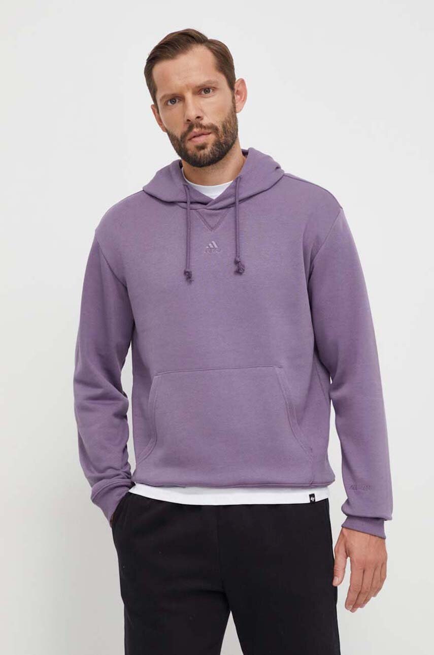 

Кофта adidas чоловіча колір фіолетовий з капюшоном однотонна