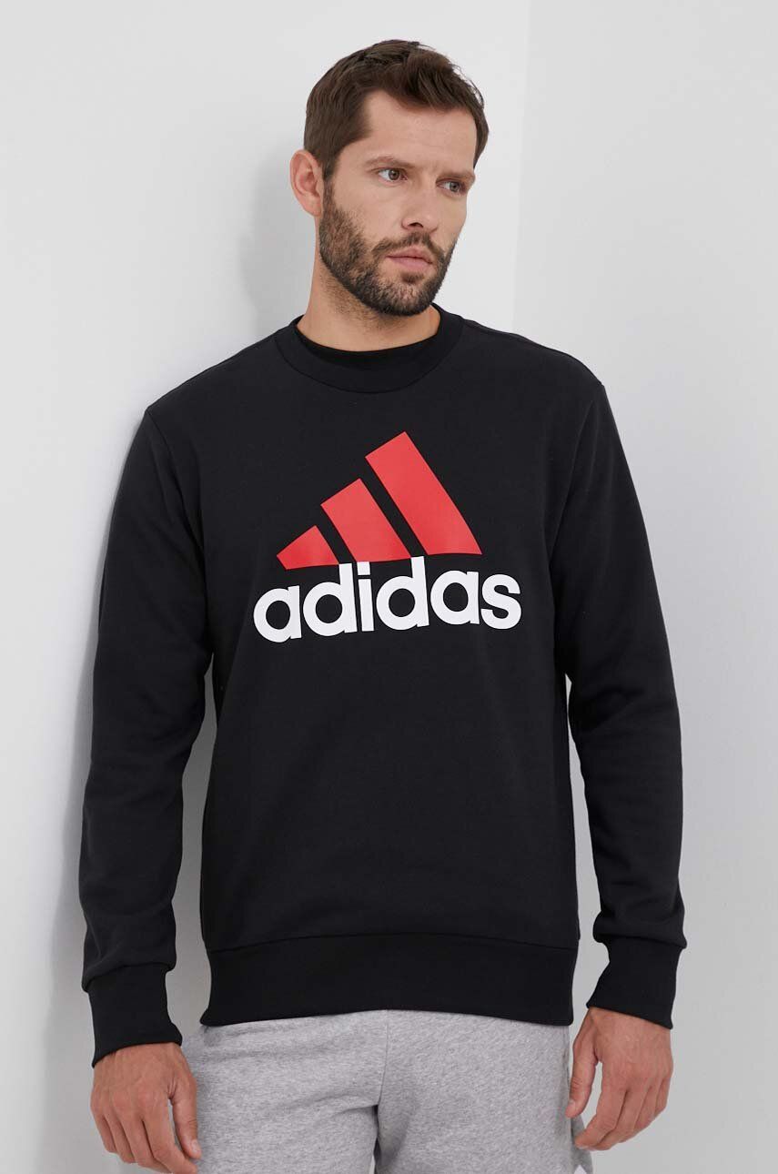 Levně Bavlněná mikina adidas pánská, černá barva, s potiskem