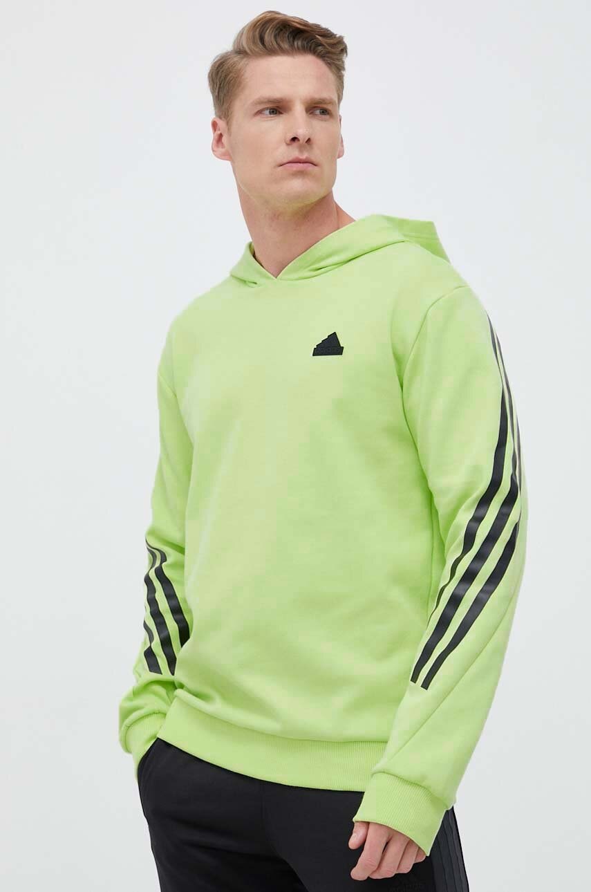 Levně Mikina adidas pánská, zelená barva, s kapucí, s potiskem