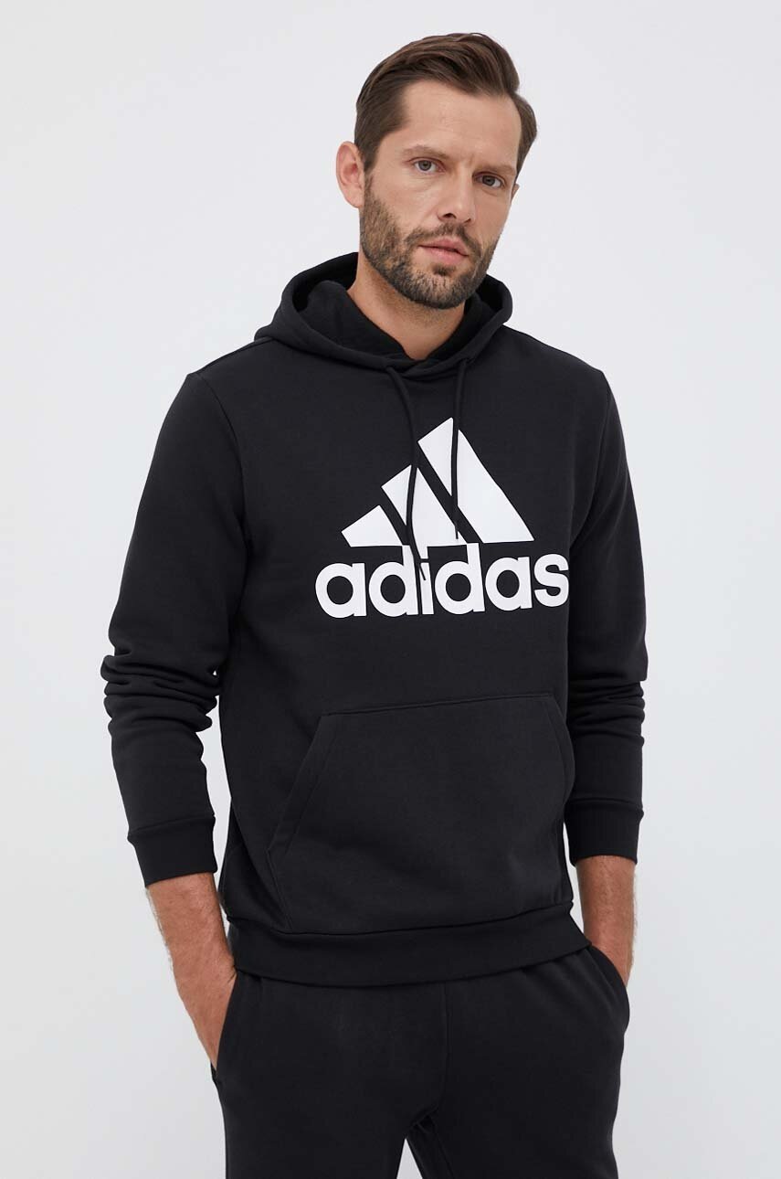 Levně Mikina adidas pánská, černá barva, s kapucí, s potiskem