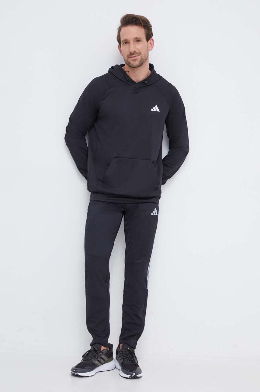 Φούτερ προπόνησης adidas Performance χρώμα: μαύρο, με κουκούλα φωτογραφία