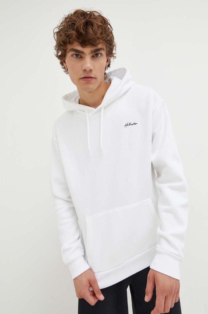 

Суичър Hollister Co. в бяло с качулка с изчистен дизайн, Бял