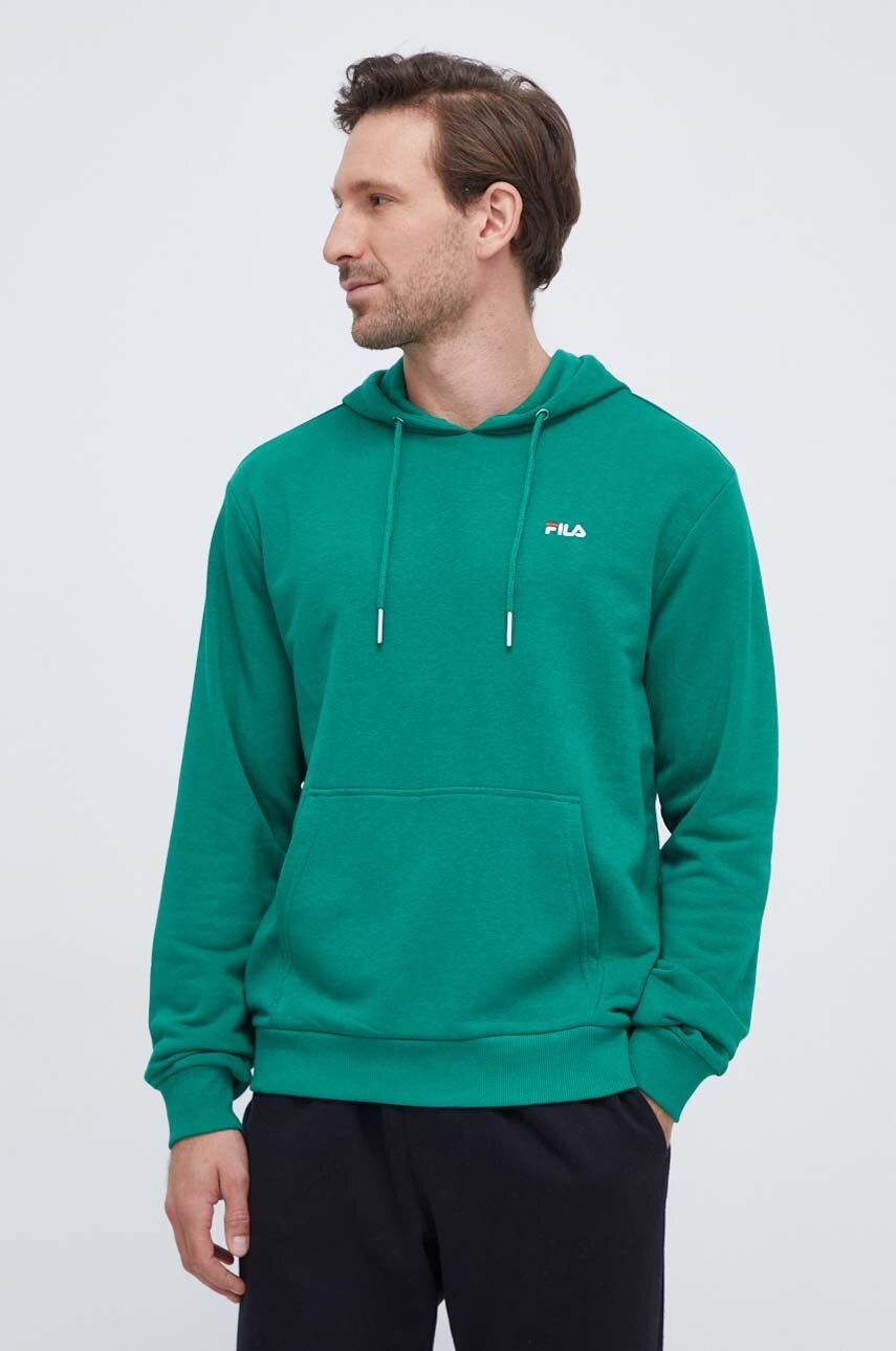 Fila bluza barbati, culoarea verde, cu glugă, neted