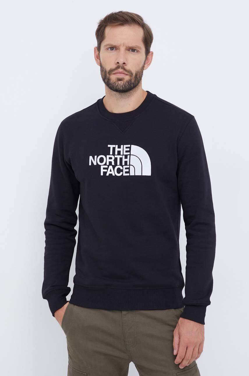 The North Face hanorac de bumbac Drew Peak Crew bărbați, culoarea negru, cu imprimeu NF0A4SVRKY41