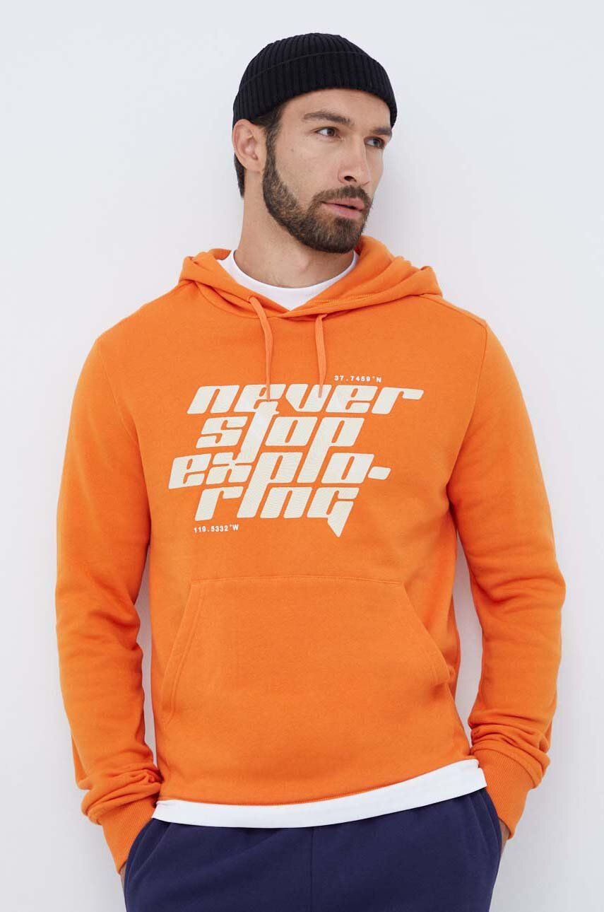 E-shop Bavlněná mikina The North Face pánská, oranžová barva, s kapucí, s potiskem