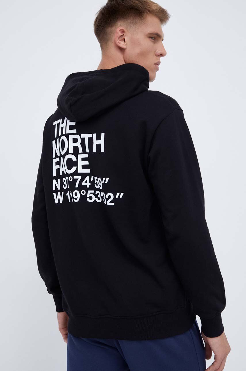 Bavlněná mikina The North Face pánská, černá barva, s kapucí, hladká - černá - 100 % Bavlna