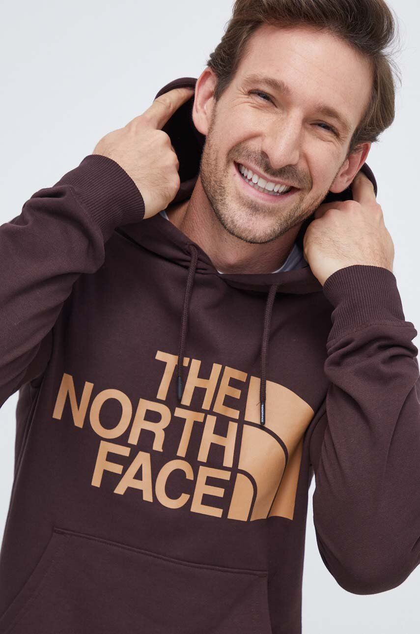 

Хлопковая кофта The North Face мужская цвет коричневый с капюшоном с принтом