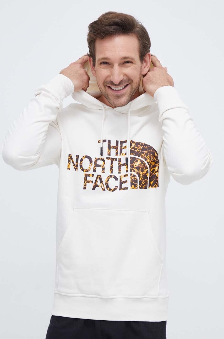 

Бавовняна кофта The North Face чоловіча колір бежевий з капюшоном з принтом