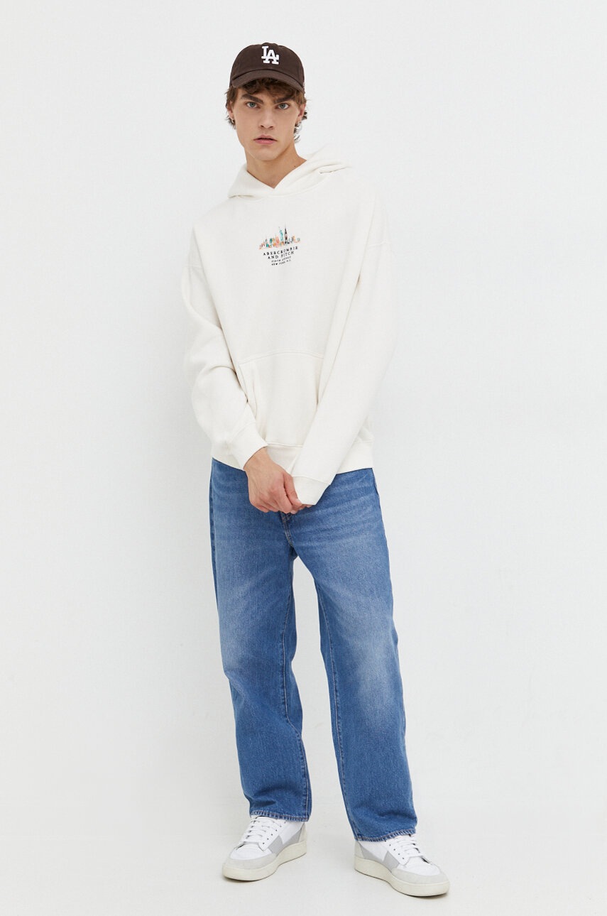 

Суичър Abercrombie & Fitch в бежово с качулка с апликация, Бежов