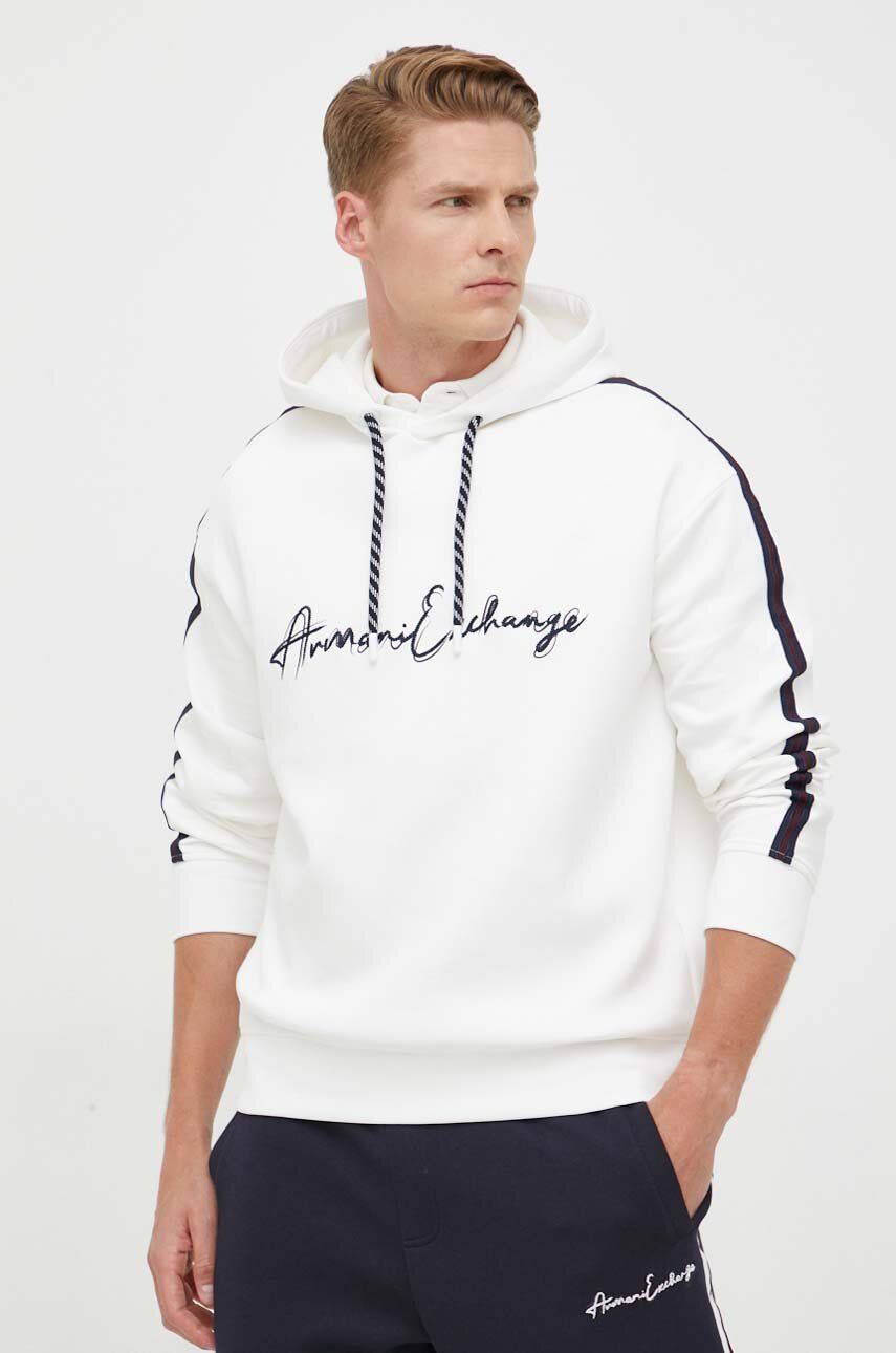 E-shop Mikina Armani Exchange pánská, béžová barva, s kapucí, s potiskem