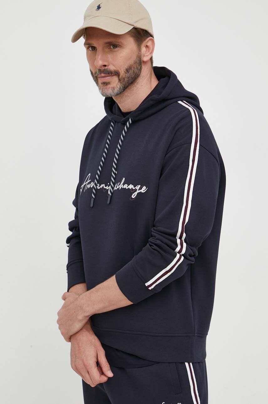 

Кофта Armani Exchange мужская цвет синий с капюшоном с принтом