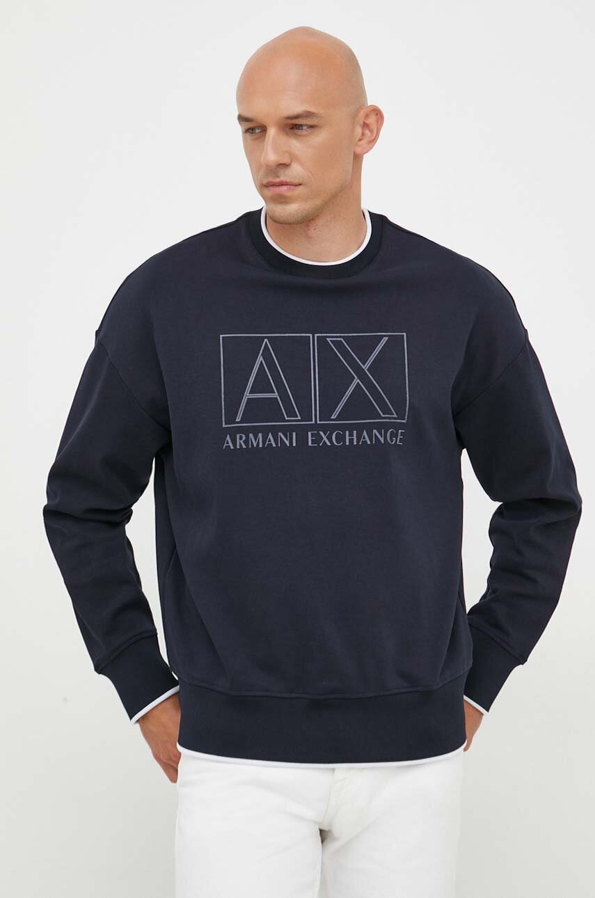 Armani Exchange Bluza Barbati, Culoarea Albastru Marin, Cu Imprimeu