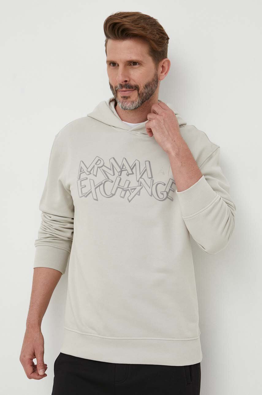 E-shop Bavlněná mikina Armani Exchange pánská, béžová barva, s kapucí, s potiskem