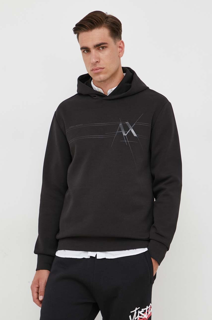 Levně Mikina Armani Exchange pánská, černá barva, s kapucí, s potiskem